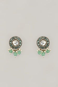 Gold Finish Jade Stone Stud Earrings