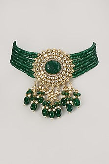 Gold Finish Emerald Synthetic Stone Choker Necklace