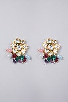 Gold Finish Kundan Polki & Multi Colored Beaded Long Necklace Set