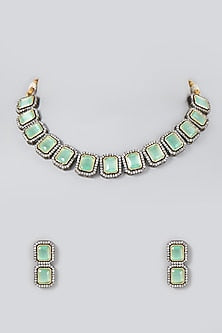 Two Tone Finish Green Stone Choker Necklace Set
