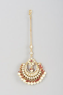 Gold Finish Kundan Polki & Pearl Maang Tikka