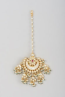 Gold Finish Kundan Polki & Pearl Maang Tikka