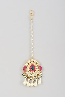 Gold Finish Kundan Polki & Pearl Maang Tikka