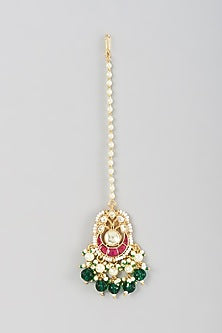 Gold Finish Kundan Polki & Pearl Maang Tikka
