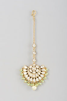 Gold Finish Kundan Polki & Pearl Maang Tikka