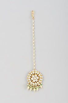 Gold Finish Kundan Polki & Pearl Maang Tikka