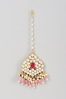 Gold Finish Kundan Polki & Pearl Beaded Maang Tikka