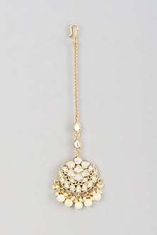 Gold Finish Kundan Polki & Pearl Maang Tikka