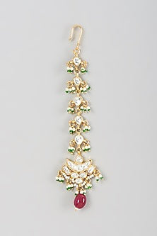 Gold Finish Kundan Polki & Pearl Maang Tikka