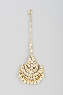 Gold Finish Kundan Polki & Pearl Maang Tikka