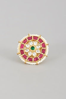 Gold Finish Kundan Polki & Pearl Ring