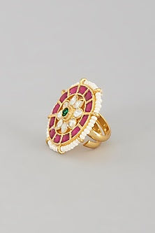 Gold Finish Kundan Polki & Pearl Ring