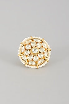 Gold Finish Kundan Polki & Pearl Ring