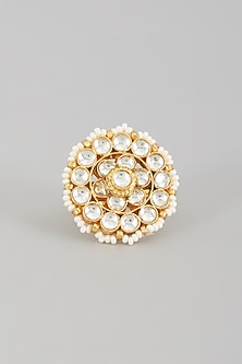 Gold Finish Kundan Polki & Pearl Ring