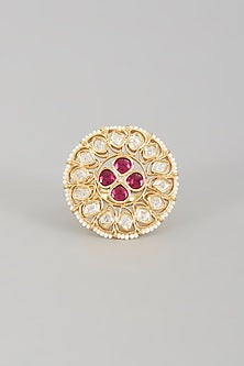 Gold Finish Kundan Polki & Pearl Ring