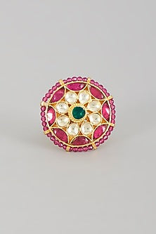 Gold Finish Kundan Polki & Pearl Ring