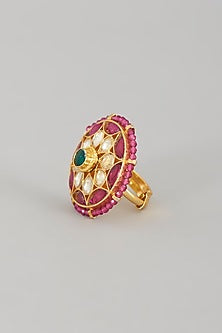 Gold Finish Kundan Polki & Pearl Ring