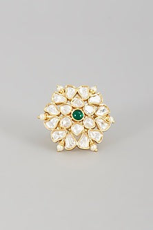 Gold Finish Kundan Polki & Pearl Ring