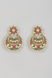 Gold Finish Kundan Polki & Pearl Earrings