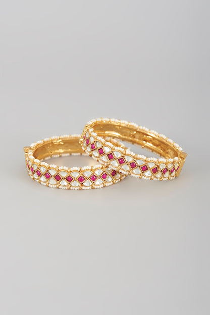 Gold Finish Kundan Polki Bangles (Set of 2)