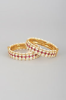 Gold Finish Kundan Polki Bangles (Set of 2)