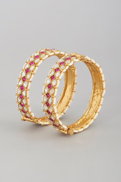 Gold Finish Kundan Polki Bangles (Set of 2)