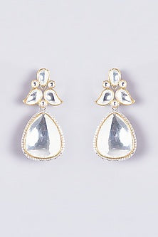 Gold Finish Kundan Polki Dangler Earrings