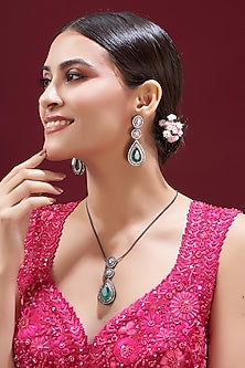 Two Tone Finish Kundan Polki & Emerald Long Necklace set