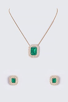 Gold Finish Kundan Polki & Emerald Long Necklace set