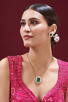 Gold Finish Kundan Polki & Emerald Long Necklace set