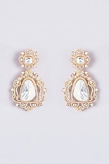 Gold Finish Kundan Polki Dangler Earrings