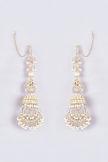 Gold Finish Kundan Polki & Pearl Dangler Earrings