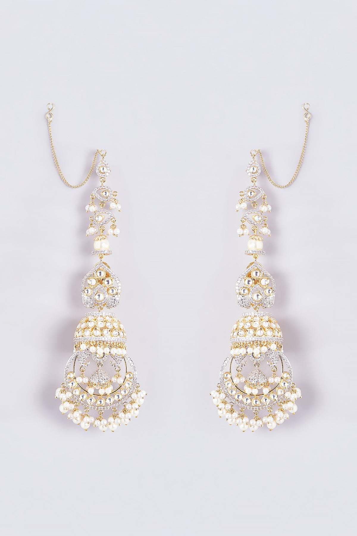 Gold Finish Kundan Polki & Pearl Dangler Earrings