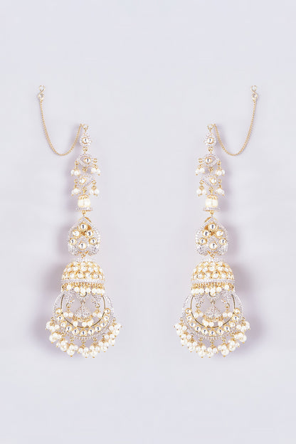 Gold Finish Kundan Polki & Pearl Dangler Earrings