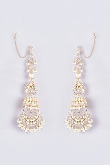Gold Finish Kundan Polki & Pearl Dangler Earrings