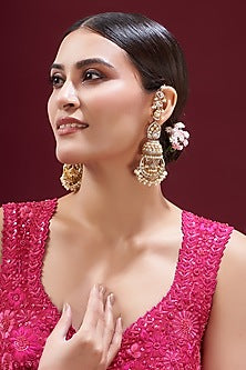 Gold Finish Kundan Polki & Pearl Dangler Earrings