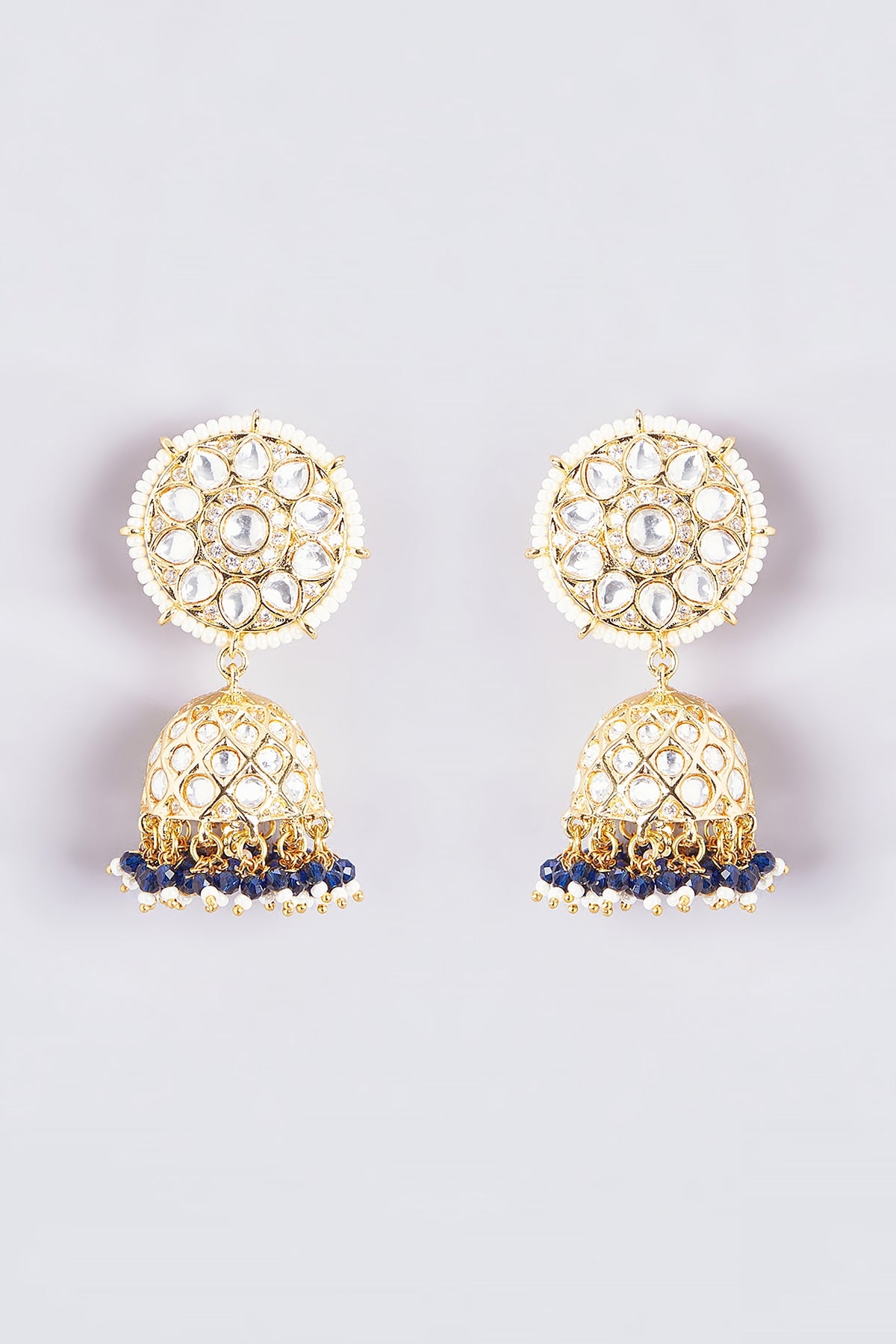 Gold Finish Kundan Polki & Green Stone Jhumka Earrings