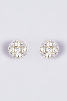 Gold Finish Kundan Polki Stud Earrings