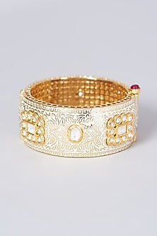Gold Finish Kundan Polki Meenakari Bangle