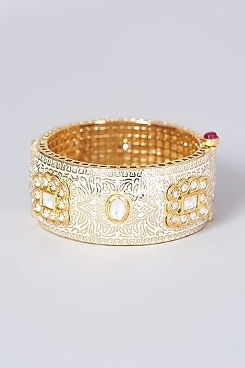 Gold Finish Kundan Polki Meenakari Bangle