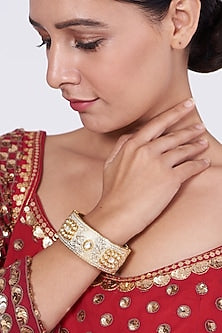 Gold Finish Kundan Polki Meenakari Bangle