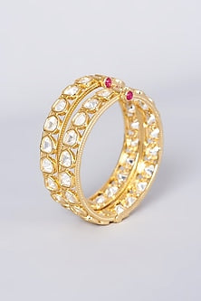 Gold Finish Kundan Polki Openable Bangles (Set of 2)