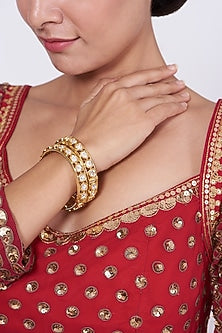 Gold Finish Kundan Polki Openable Bangles (Set of 2)