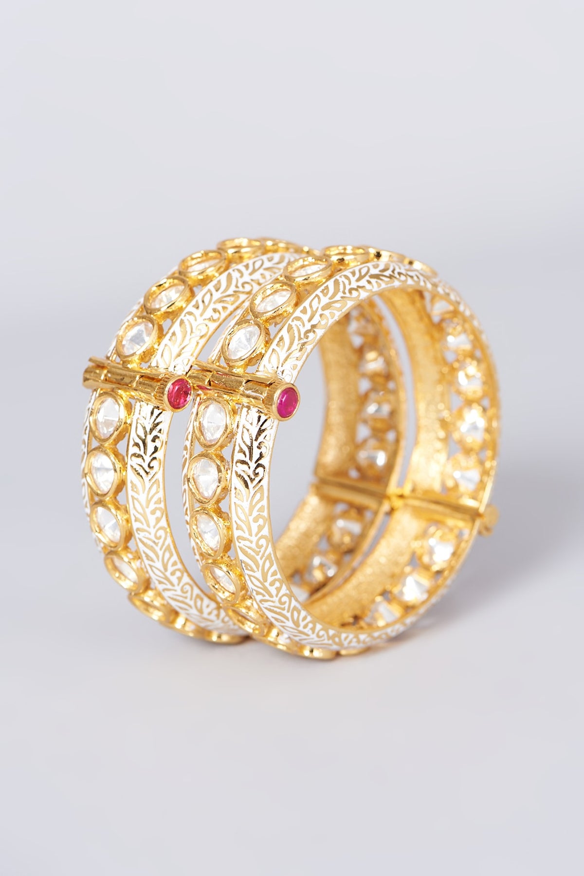 Gold Finish Kundan Polki Bangles (Set of 2)