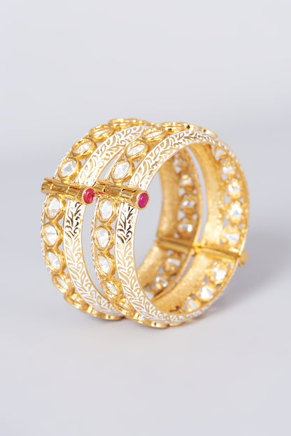 Gold Finish Kundan Polki Bangles (Set of 2)