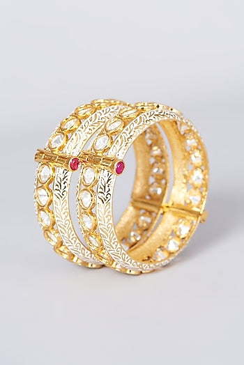 Gold Finish Kundan Polki Bangles (Set of 2)