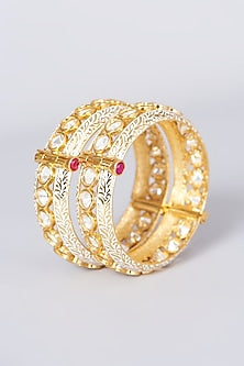 Gold Finish Kundan Polki Bangles (Set of 2)
