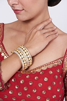 Gold Finish Kundan Polki Bangles (Set of 2)