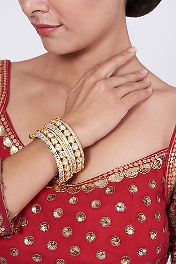 Gold Finish Kundan Polki Bangles (Set of 2)