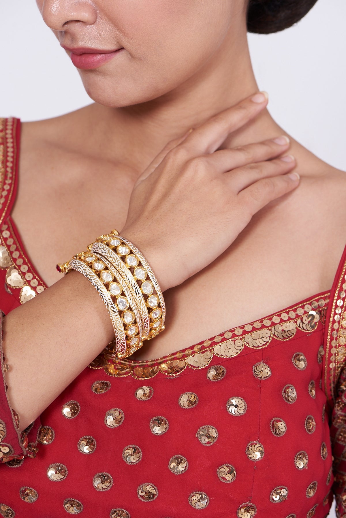 Gold Finish Kundan Polki Bangles (Set of 2)